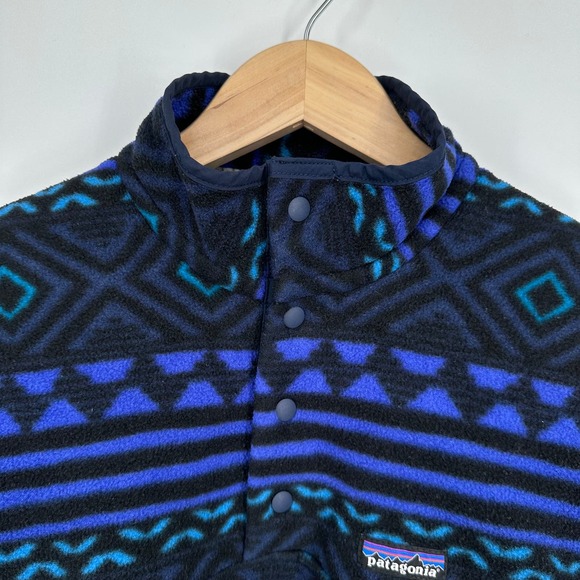 Patagonia Men’s Synchilla Snap T Fleece Pullover Jacket Tribal Aztec Blue/Green - Picture 6 of 8
